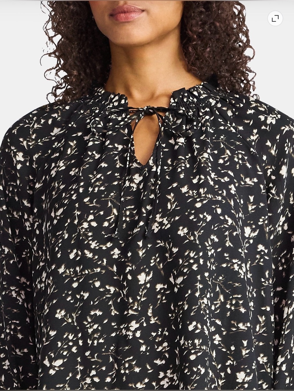 Time and Tru Black Floral Tie Neck Blouse XXL 20 Career Girl Office Feminine - Picture 2 of 8